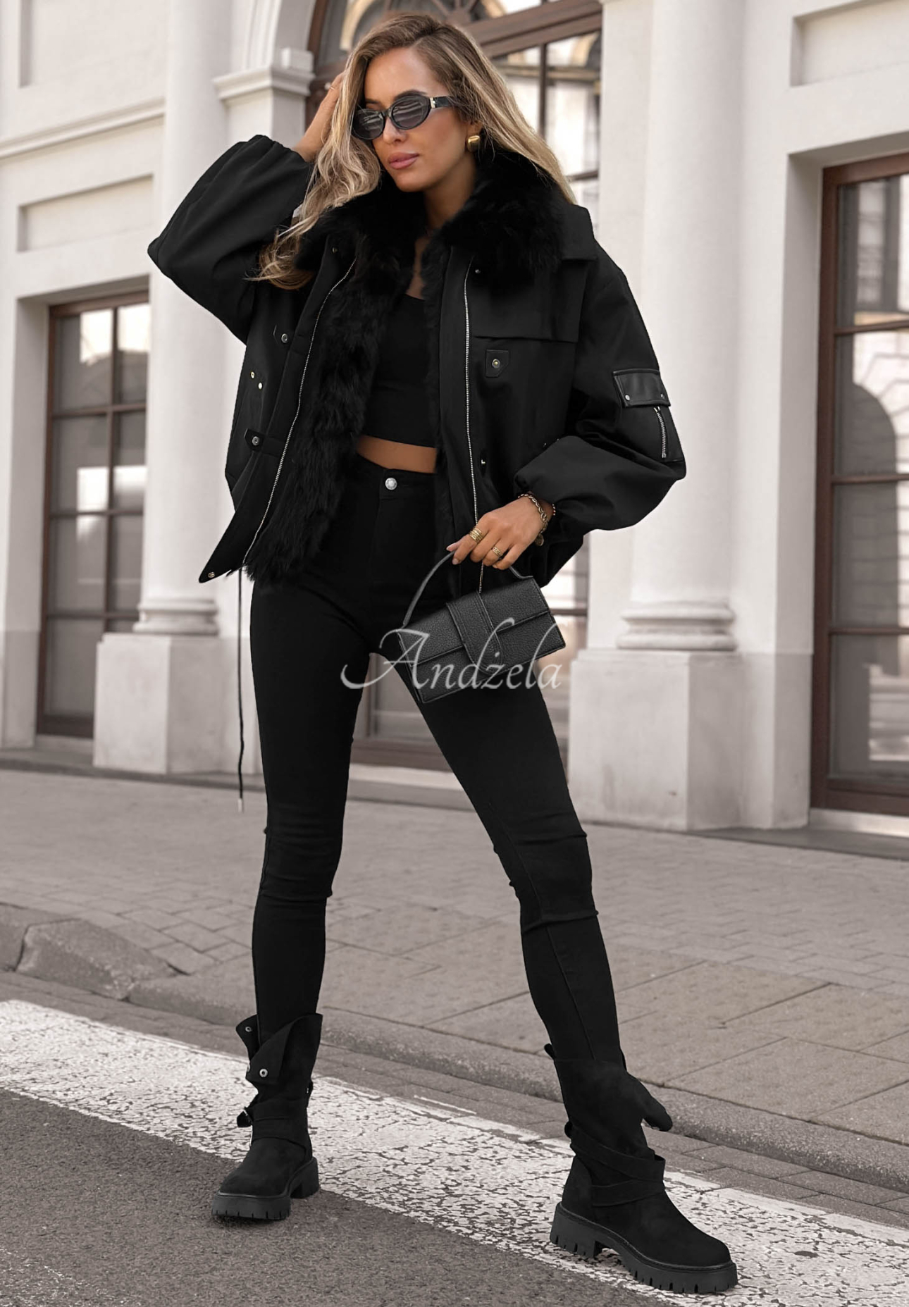 Cold North Short Parka Jacket with Fur, Black