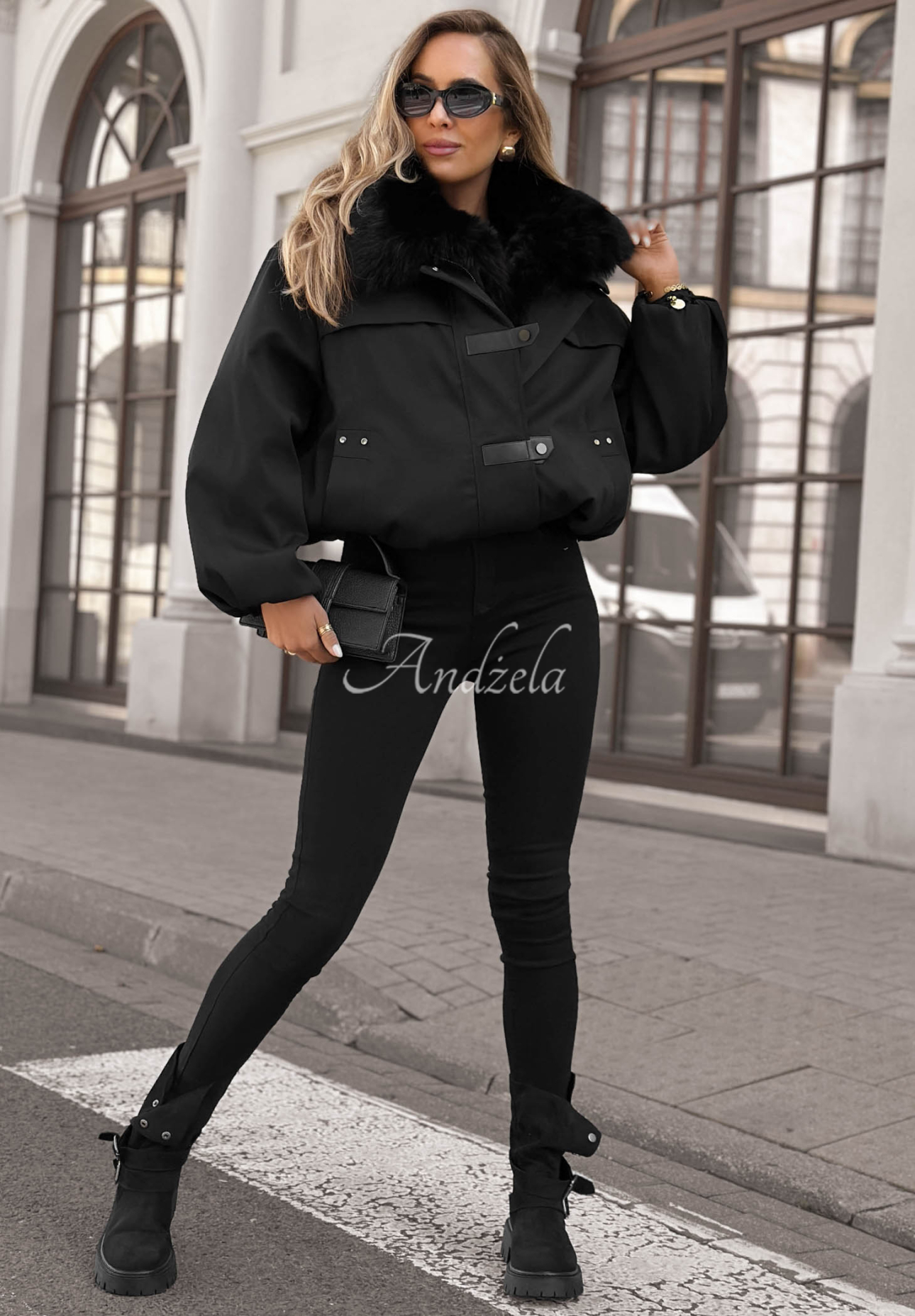 Cold North Short Parka Jacket with Fur, Black