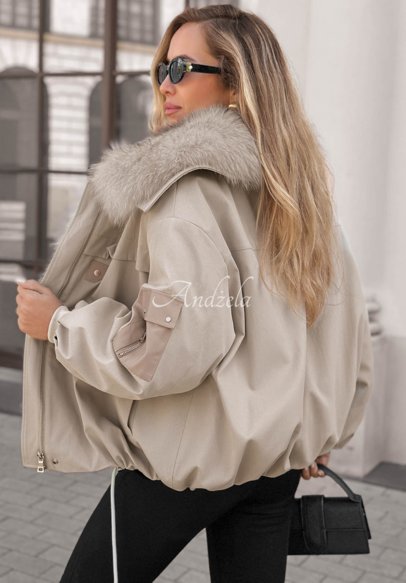 Cold North Short Parka Jacket with Fur Trim, Gray