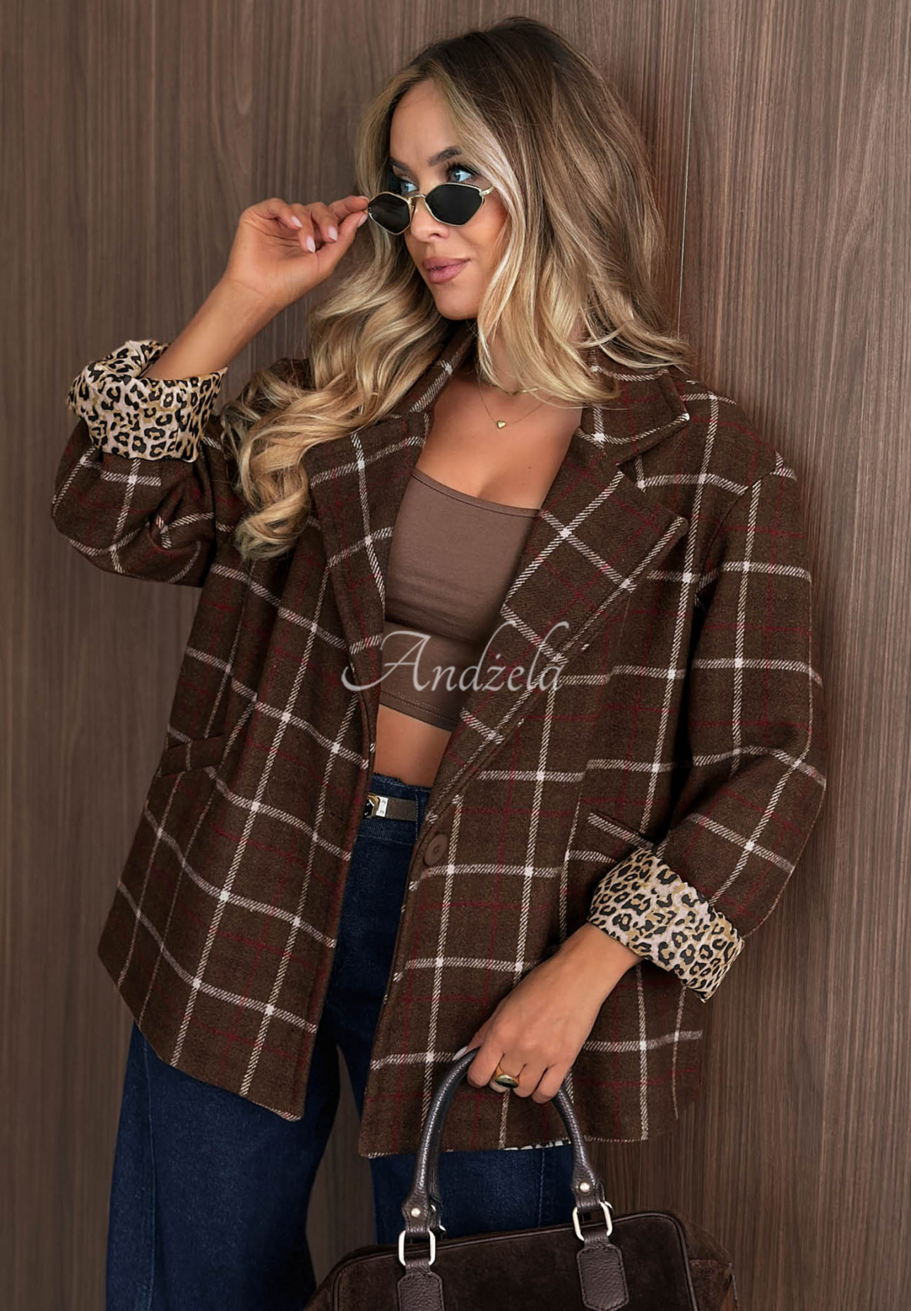Timeless Mood Chocolate-Colored Checkered Outerwear Jacket