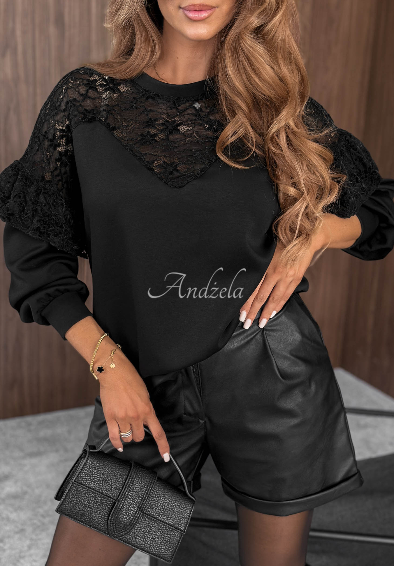 Soft Vibes Black Sweatshirt with Lace Inserts