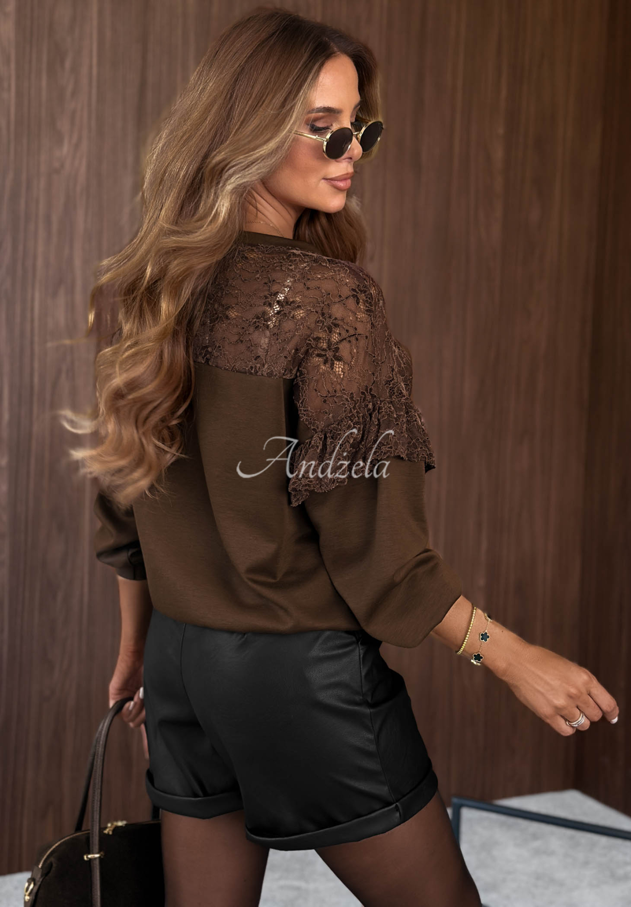 Soft Vibes Chocolate-Colored Sweatshirt with Lace Inserts