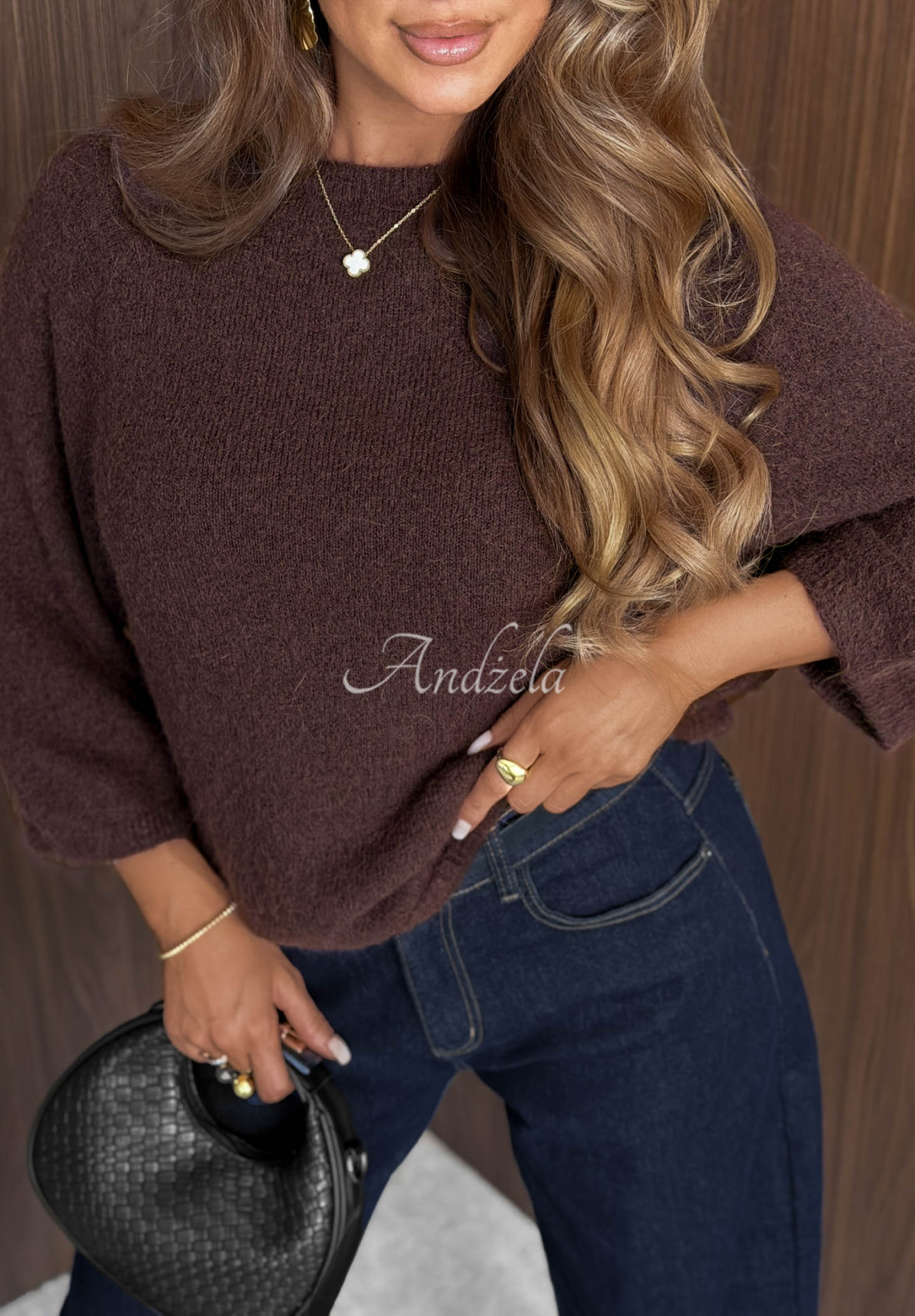 Soft Power Chocolate-Colored Oversized Sweater with Wool and Cashmere