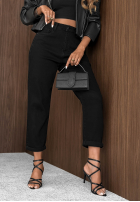 Spodnie jeansowe mom fit z paskiem Soft Fog czarne