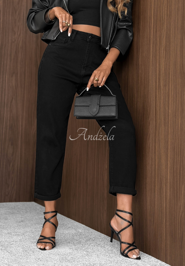 Black Soft Fog Mom-Fit Jeans with a Belt