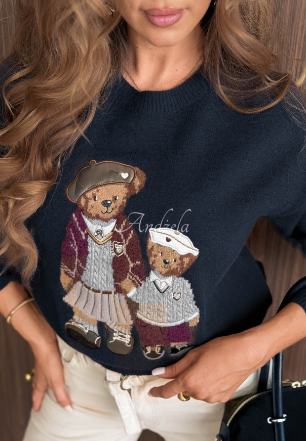 Cuddle Club Navy Blue Viscose Sweater with Bears