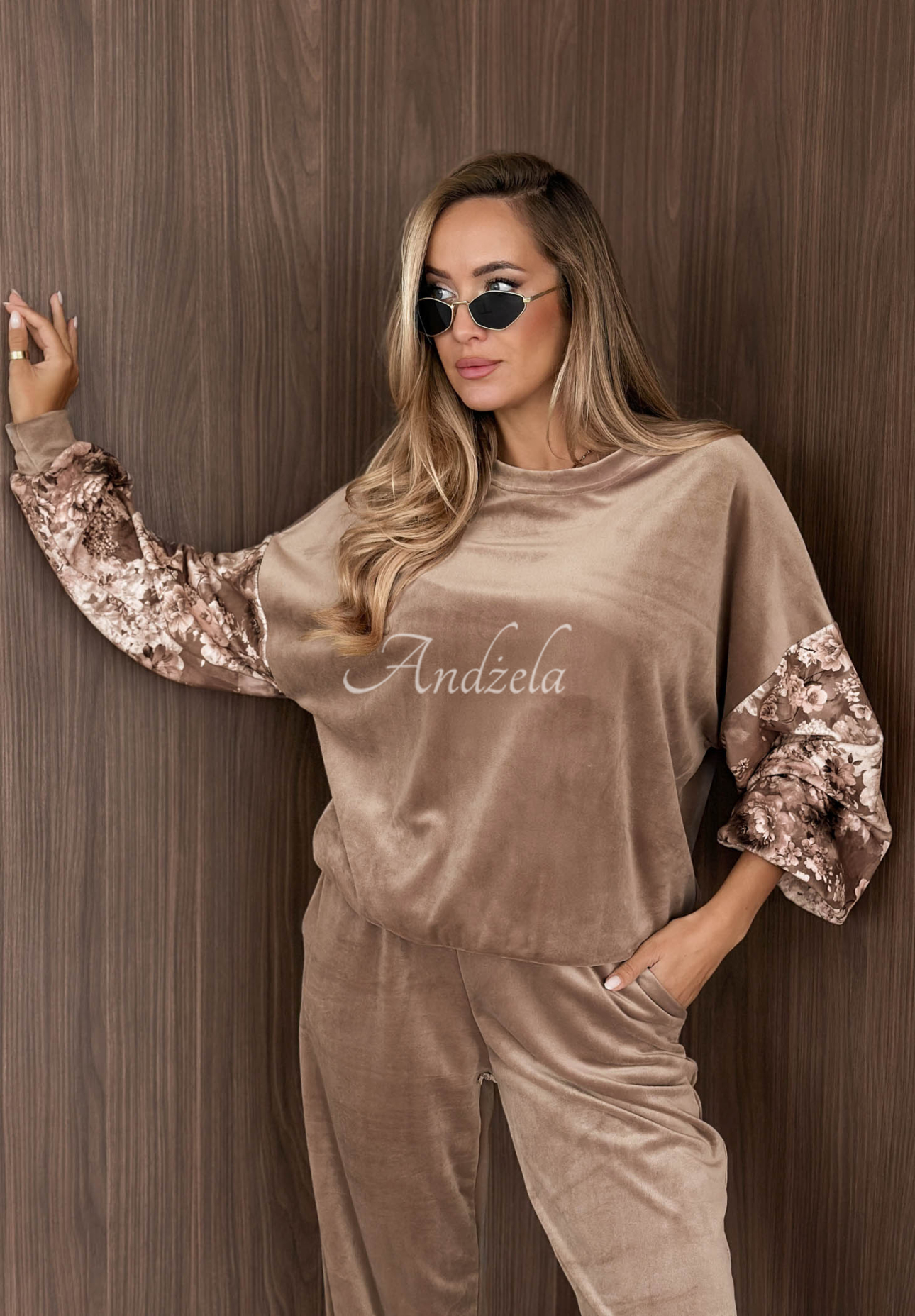 Flora Cold Mokka Floral-Print Cotton Velour Sweatsuit