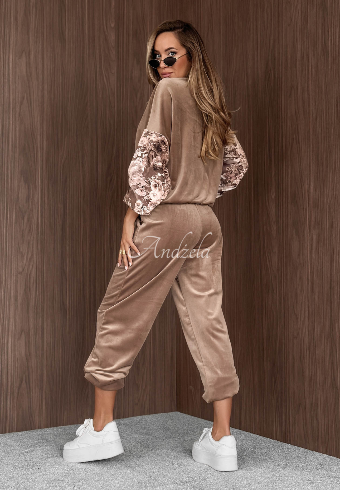 Flora Cold Mokka Floral-Print Cotton Velour Sweatsuit