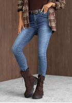 Spodnie jeansowe skinny z paskiem Let Me See niebieskie