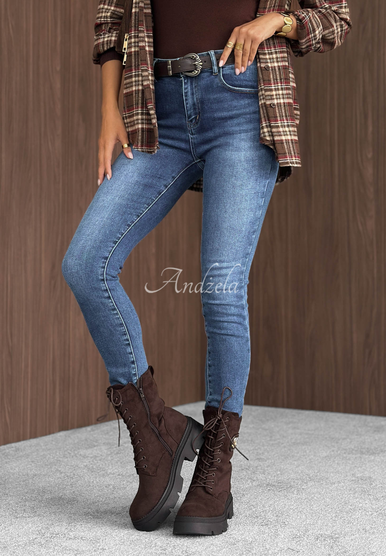 Spodnie jeansowe skinny z paskiem Let Me See niebieskie
