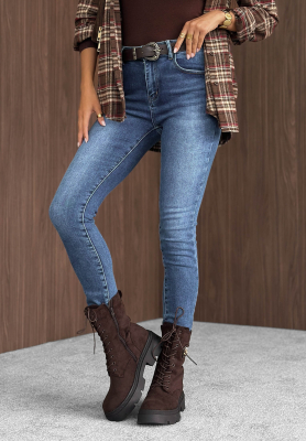 Spodnie jeansowe skinny z paskiem Let Me See niebieskie
