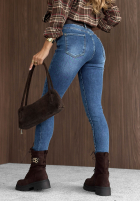 Spodnie jeansowe skinny z paskiem Let Me See niebieskie