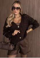 Krótki ażurowy kardigan z zapięciem Knit Haven beżowy