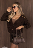 Krótki ażurowy kardigan z zapięciem Knit Haven beżowy