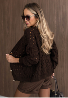 Krótki ażurowy kardigan z zapięciem Knit Haven beżowy