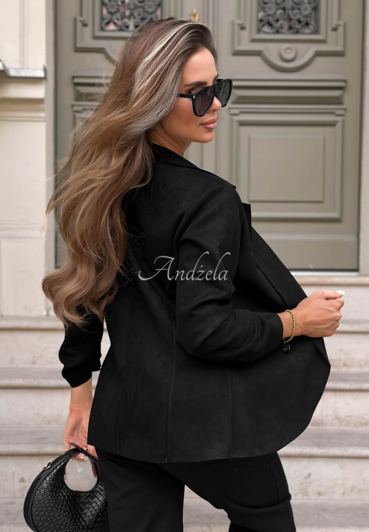 Zamszowa marynarka bez zapięcia Flawless Style czarna