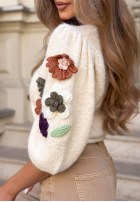Sweter na krótki rękaw z kwiatami  Autumn Garden ecru
