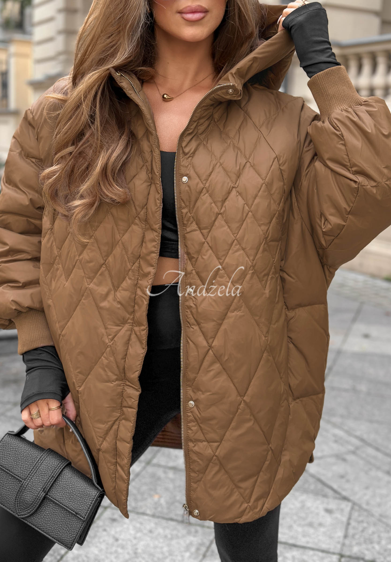 Amber Frost Camel-Colored Hooded Down Jacket