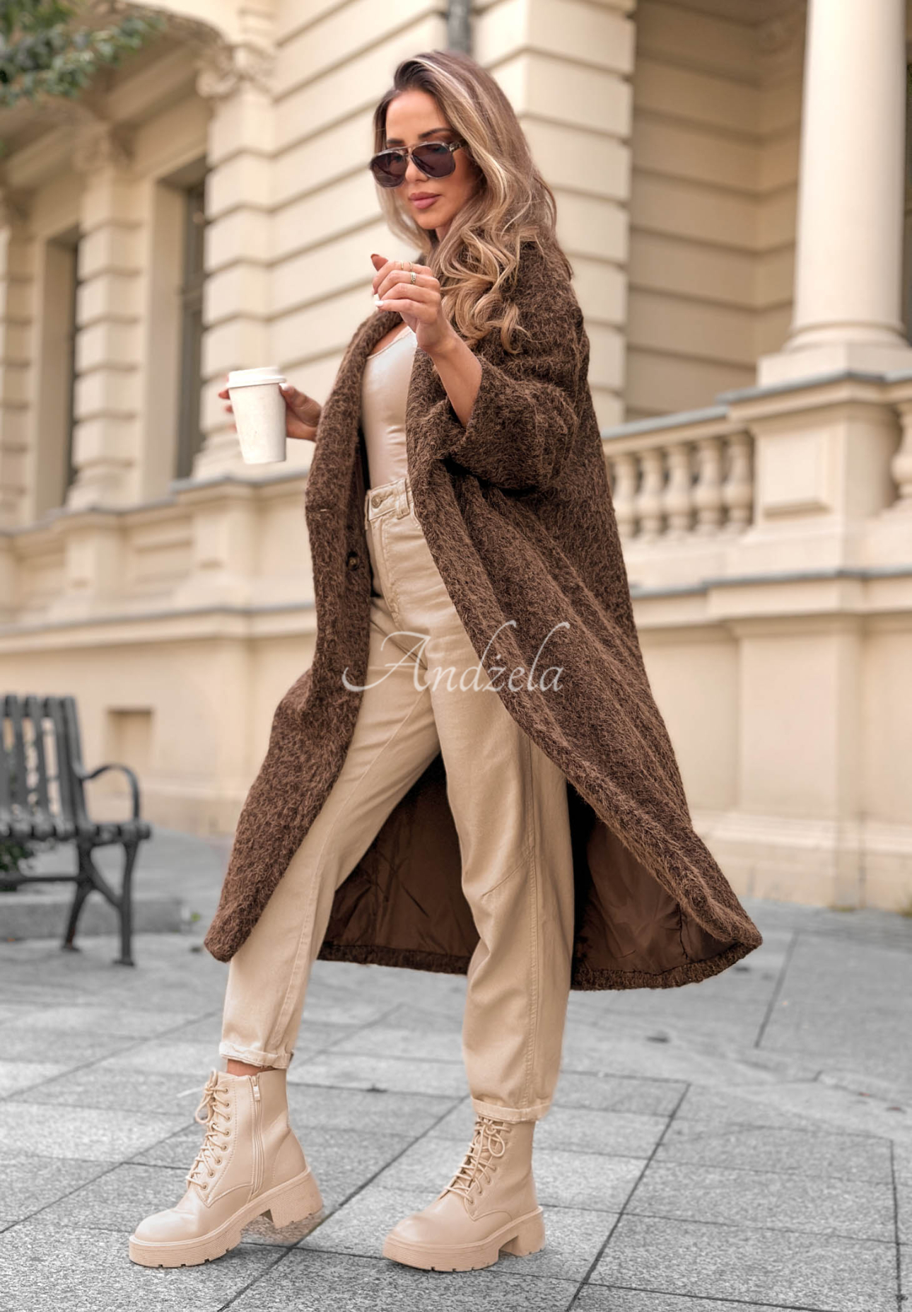 Hazel Harmony Long Chocolate-Colored Sheepskin Coat with Collar