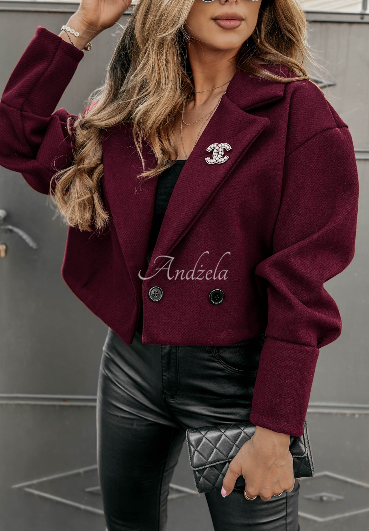 Casual Calm Short Coat with Collar, Burgundy