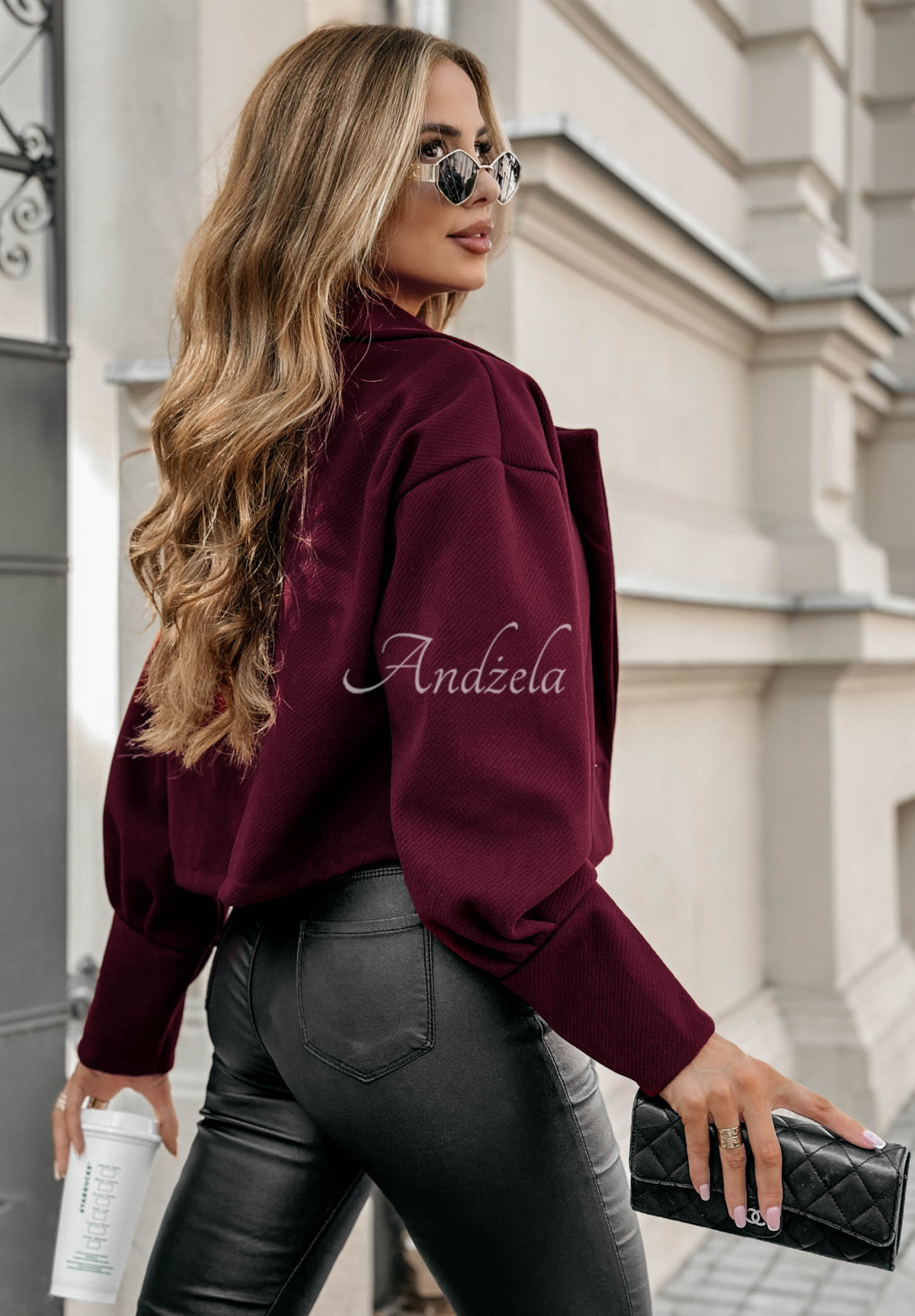 Krótki płaszcz z kołnierzem Casual Calm burgundowy