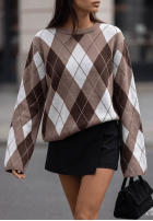Sweter w romby z wiskozy Cocomore Fluffy Dream mokka