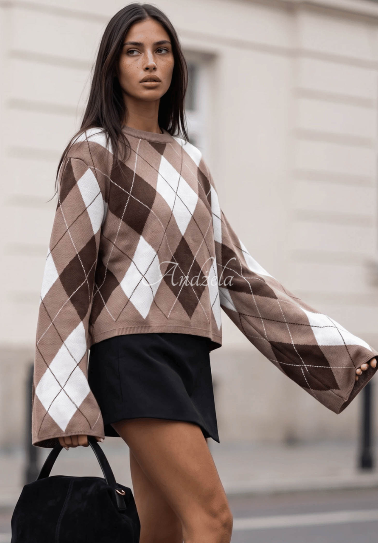 Cocomore Fluffy Dream Moka Viscose Diamond-Pattern Sweater