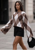 Sweter dzwonek w romby Fluffy Dream czekoladowy