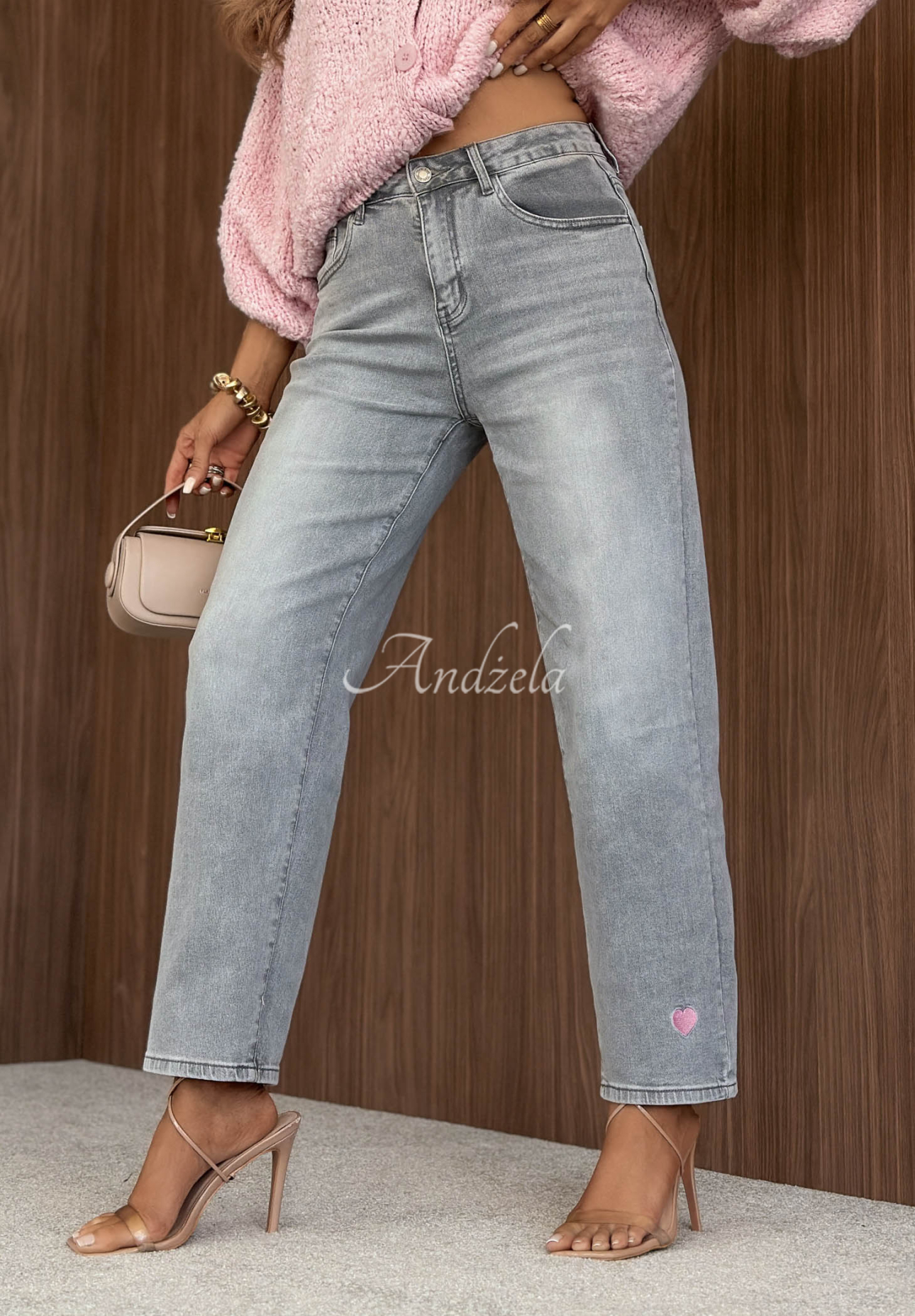 Spodnie jeansowe mom fit Timeless Style jasnoszare