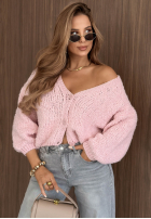 Krótki kardigan oversize z zapięciem Velvet Morning czekoladowy