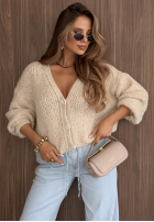 Krótki kardigan oversize z zapięciem Velvet Morning czekoladowy