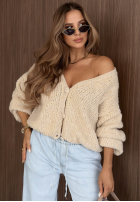 Krótki kardigan oversize z zapięciem Velvet Morning czekoladowy