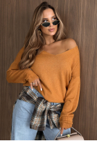 Lekki sweter z dekoltem Sensibility musztardowy