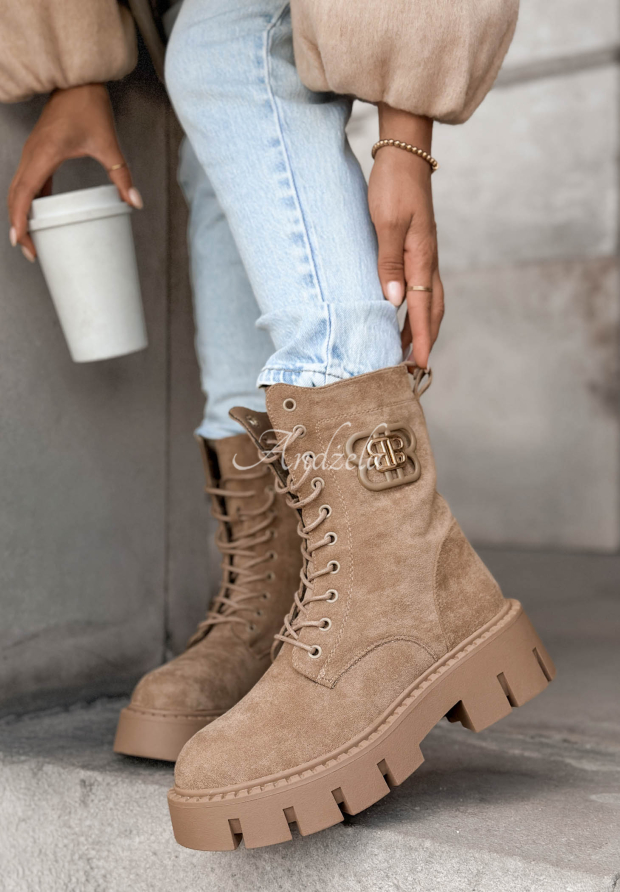Misty Morning Beige Suede Lace-Up Ankle Boots