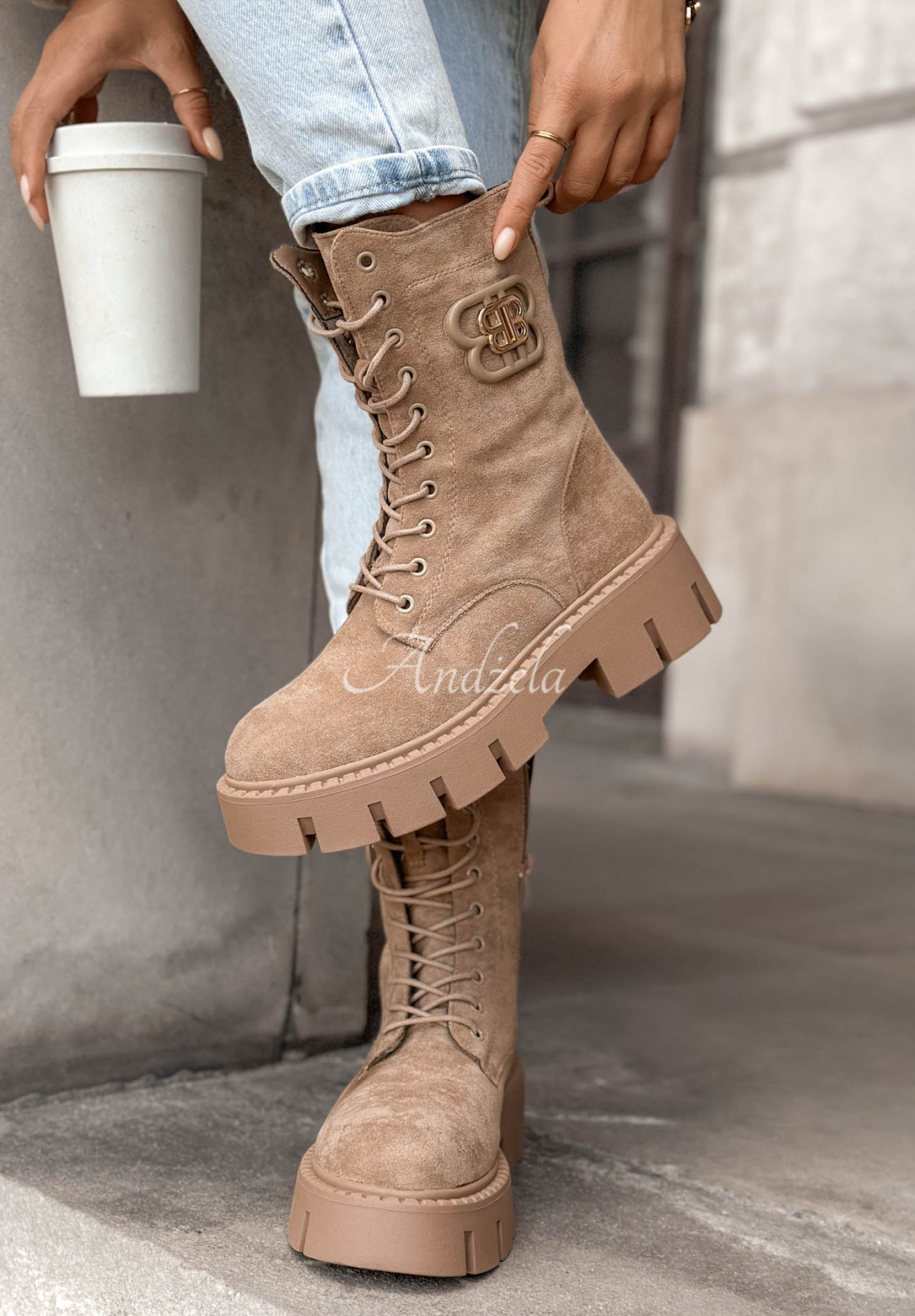 Misty Morning Beige Suede Lace-Up Ankle Boots