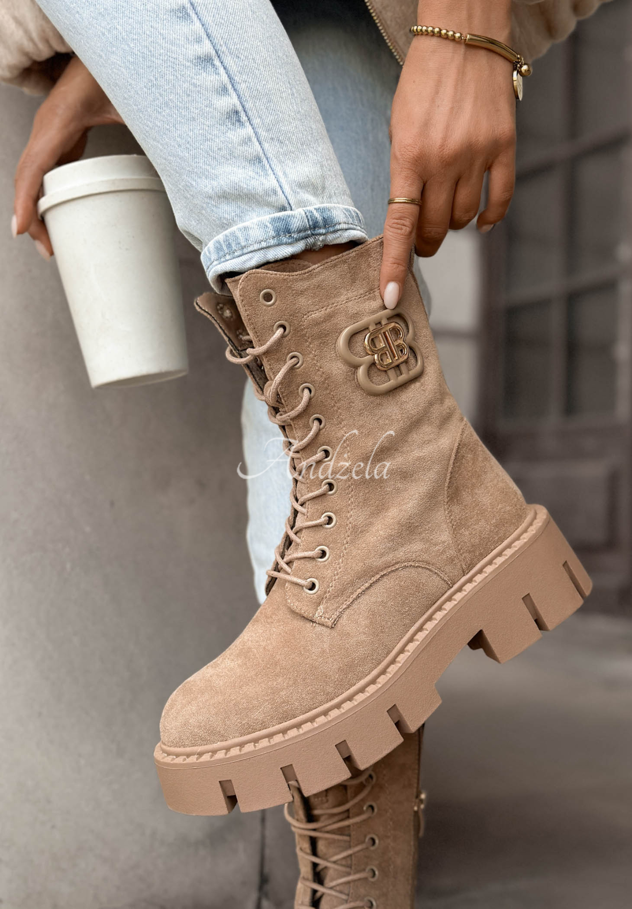 Misty Morning Beige Suede Lace-Up Ankle Boots