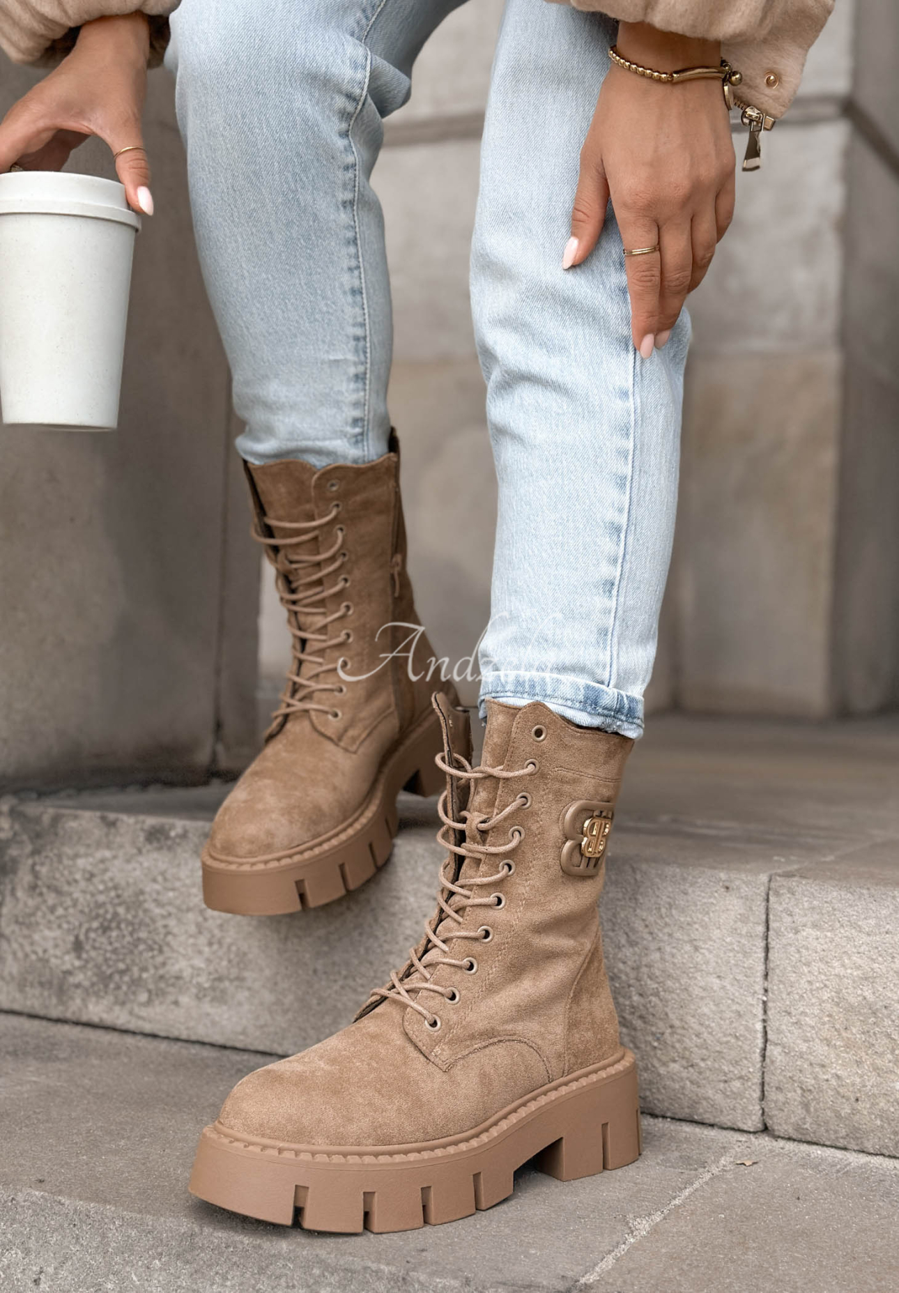 Misty Morning Beige Suede Lace-Up Ankle Boots