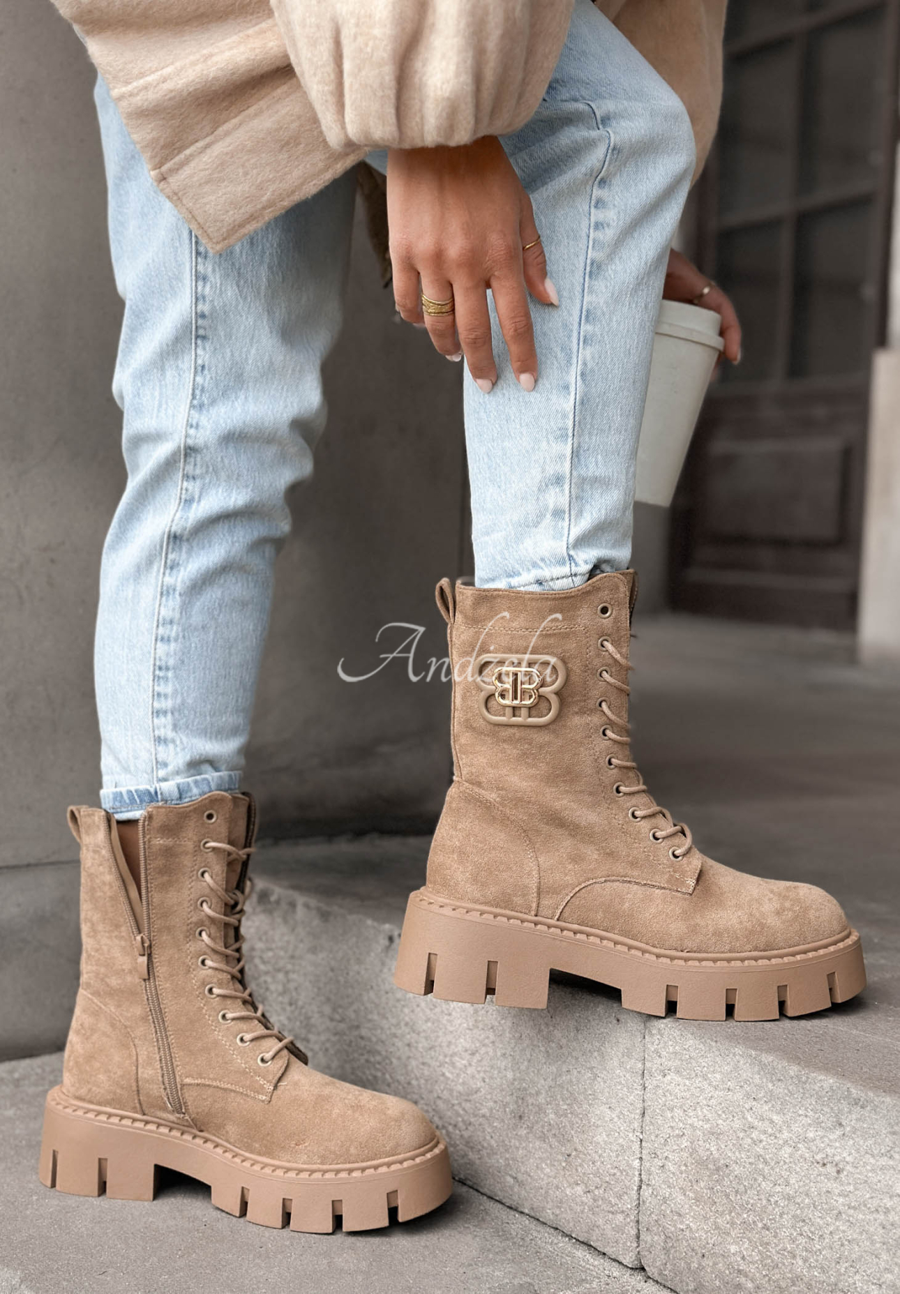 Misty Morning Beige Suede Lace-Up Ankle Boots