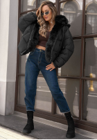 Krótka pikowana kurtka z futerkiem Frosty Darling czekoladowa