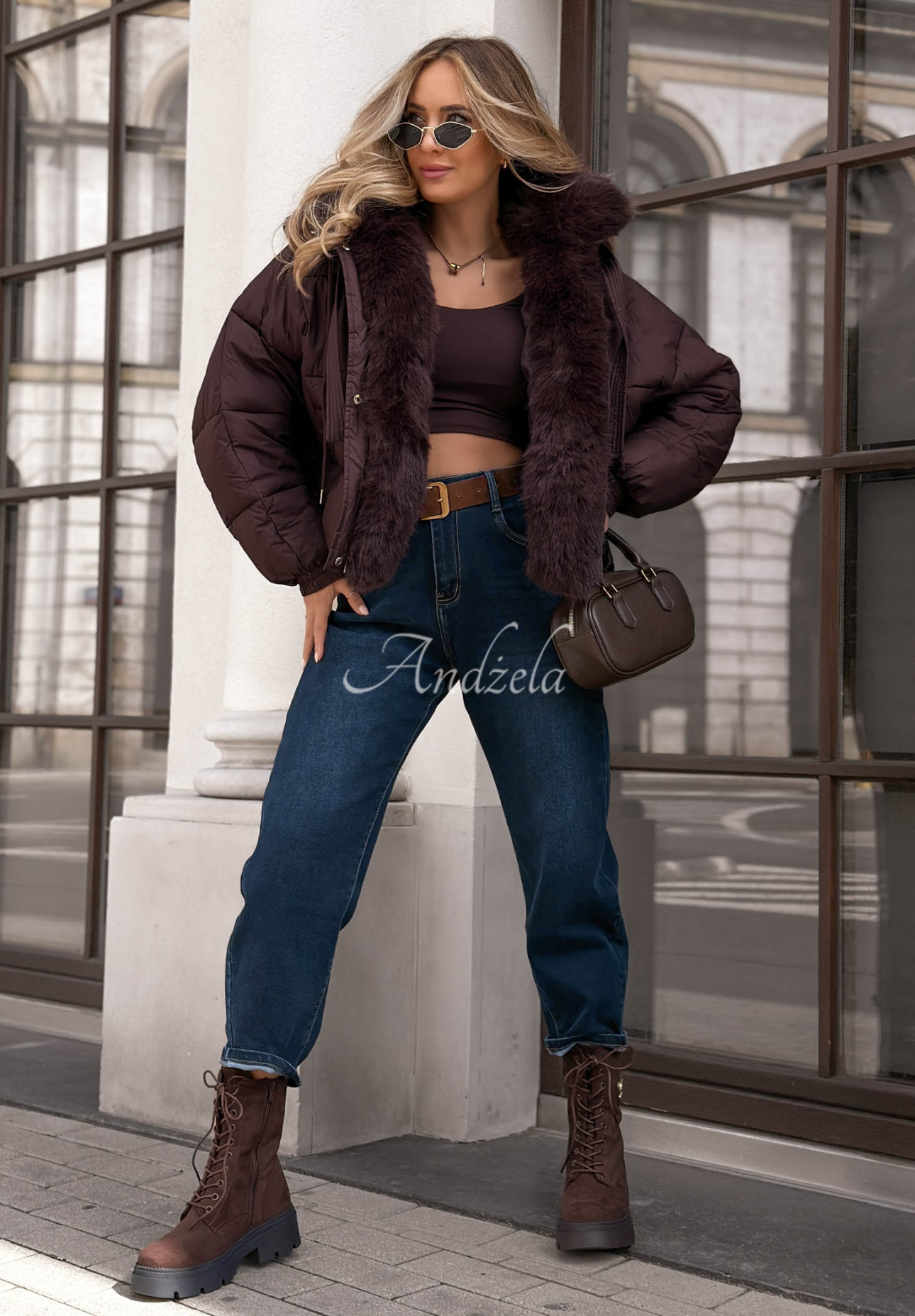 Frosty Darling Short Quilted Jacket with Fur Trim in Plum