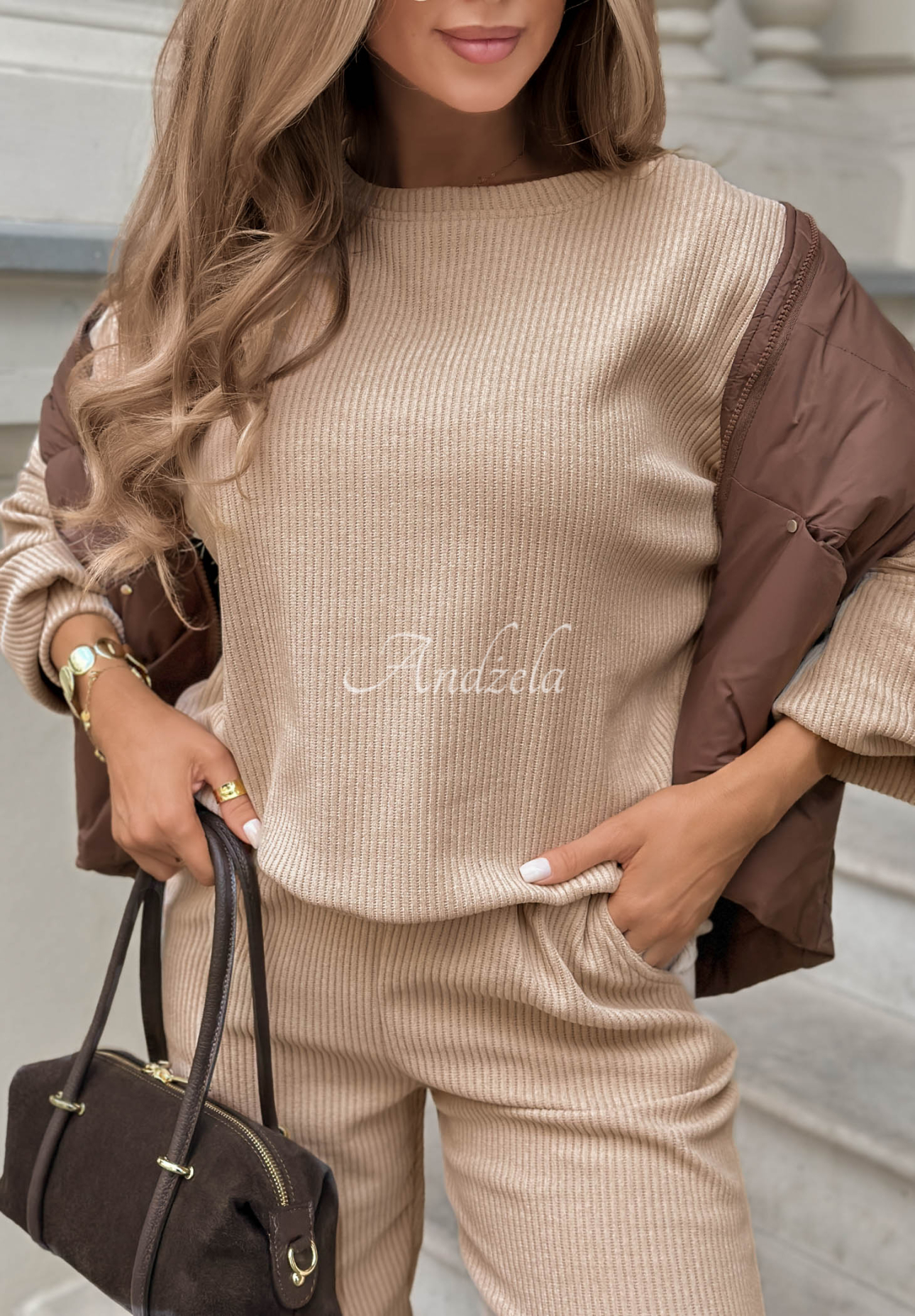 Beige Living Soft cotton corduroy sweatsuit set (sweatshirt and pants)