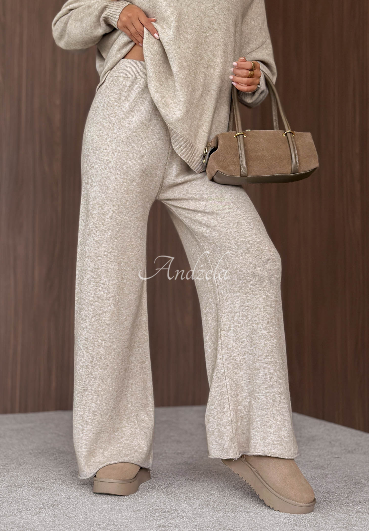 Faded Skies Beige Viscose Knit Sweater and Pants Set