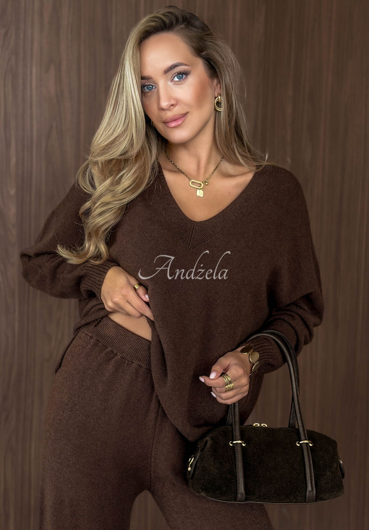 Faded Skies Chocolate Viscose Knit Sweater and Pants Set