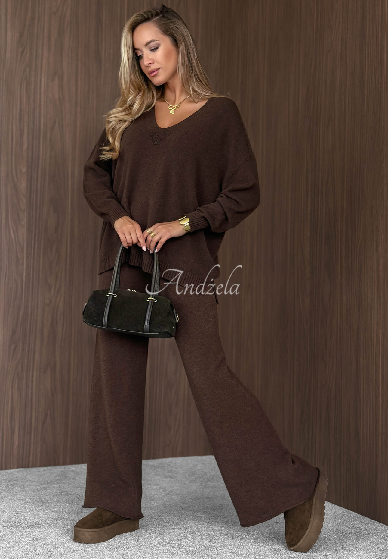 Faded Skies Chocolate Viscose Knit Sweater and Pants Set