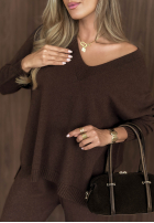 Dzianinowy komplet sweter i spodnie wide leg Faded Skies czekoladowy
