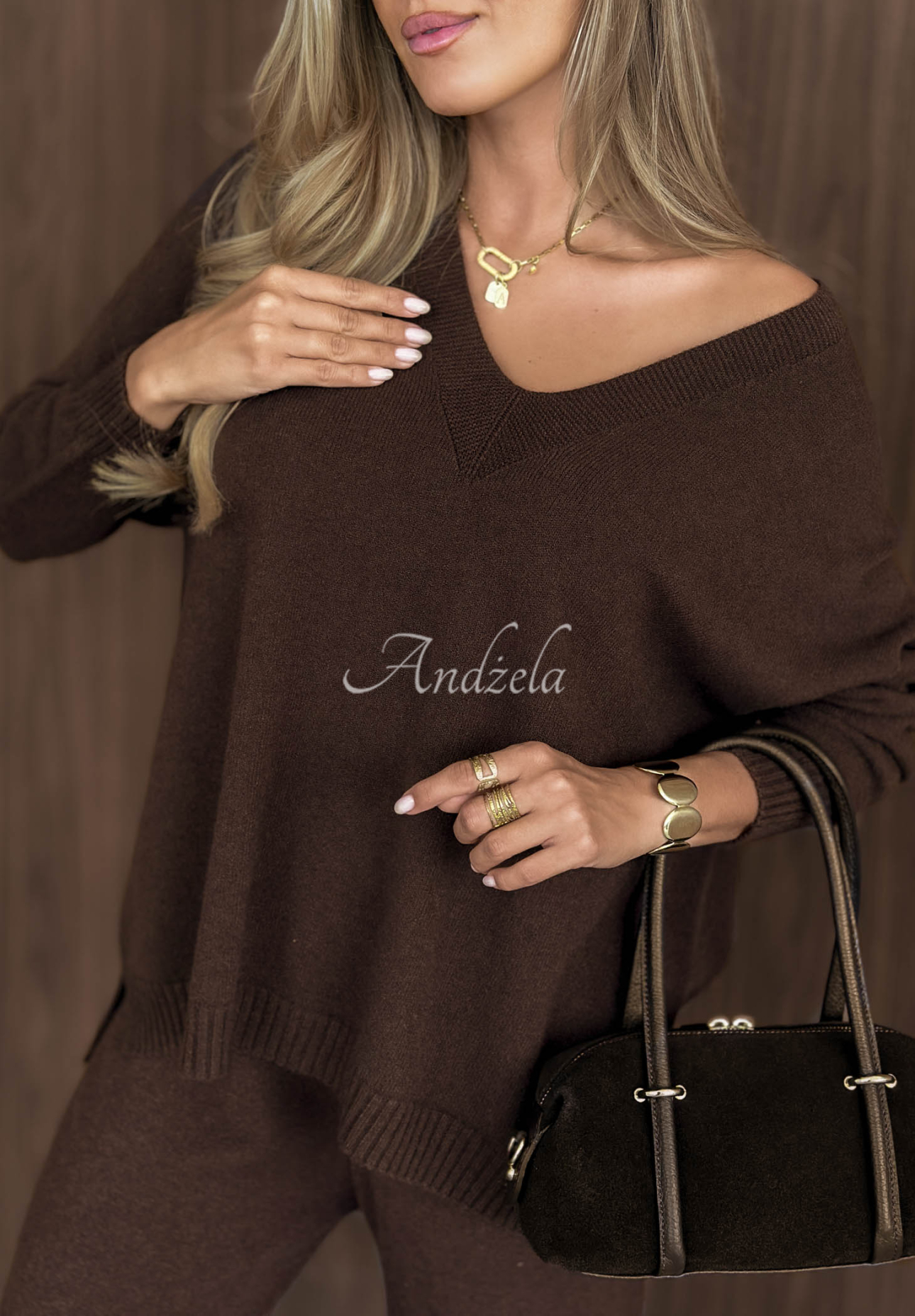 Faded Skies Chocolate Viscose Knit Sweater and Pants Set