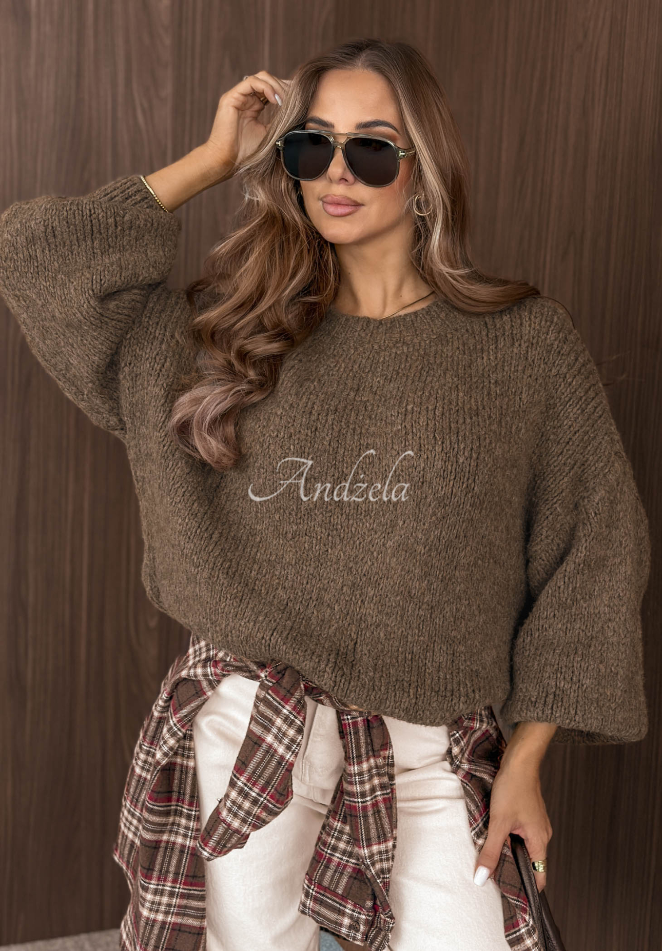 Sweter z bufiastymi rękawami Maybe Never mokka
