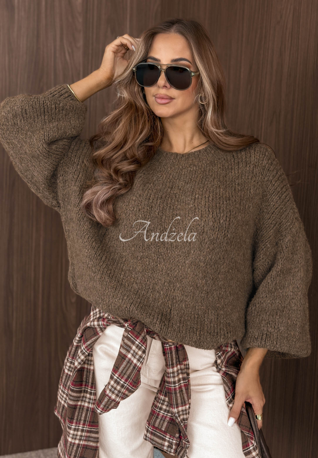 Sweter z bufiastymi rękawami Maybe Never mokka