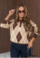 Sweter z kołnierzem w romby Caramel Clouds czekoladowy