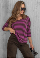 Bluzka longsleeve z dekoltem w paski Lovely Autumn beżowo-czekoladowa